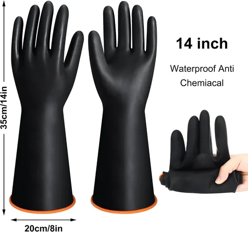 Miniatura 2 de Guantes de Látex XL de 14" Resistentes a Químicos - Guantes de Goma Largos Reutilizables de Trabajo Pesado para Lavar Platos para Hombres
