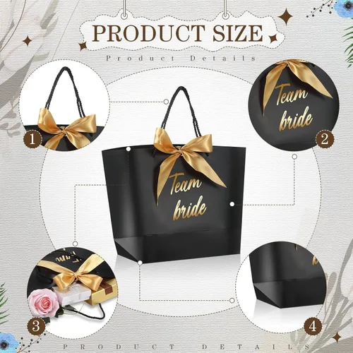 Miniatura 4 de Tenceur 16 bolsas de regalo de novia con lazo para dama de honor, bolsas de papel con asa, color negro para despedidas de soltera, bodas, despedidas