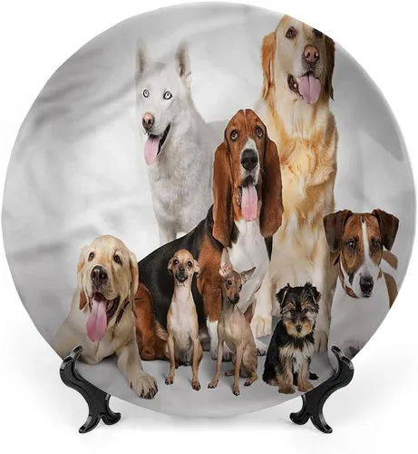 Miniatura 11 de Placa de exhibición de cerámica, para amantes de los perros, placa decorativa colgante de cerámica, razas caninas, bulldog, chihuahua, siberianos