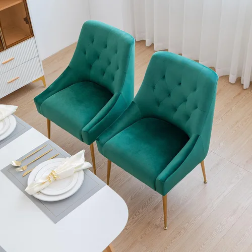 Miniatura 18 de Juego de 2 sillas de comedor modernas, sillas de comedor tapizadas de mediados de siglo, sillas de comedor de terciopelo con patas doradas para Negro