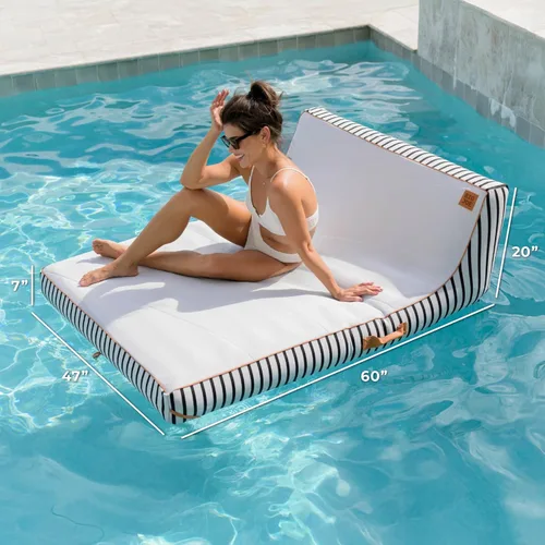 Miniatura 2 de Big Joe Lux Chaise - Flotador inflable prémium para piscina, rayas azul marino y marfil, malla de primera calidad, mezcla de poliéster duradera