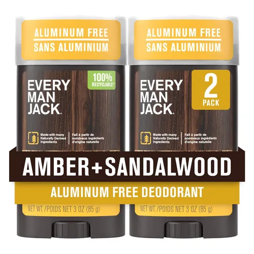 Every Man Jack Desodorante para Hombre de Ámbar + Sándalo - Mantén la Frescura con Desodorante sin Aluminio Para Todos los Tipos de Piel - Elimina