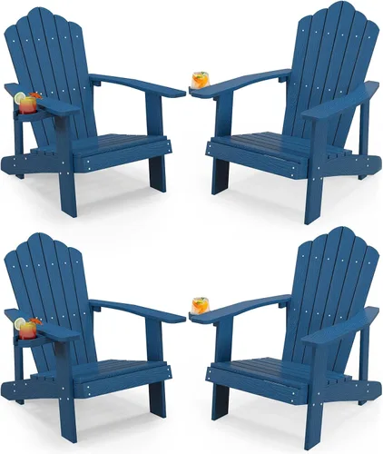 Miniatura 29 de Tangkula Silla Adirondack de gran tamaño, sillas de patio con soporte ajustable para tazas, sillones con caderas y listones, resistente a