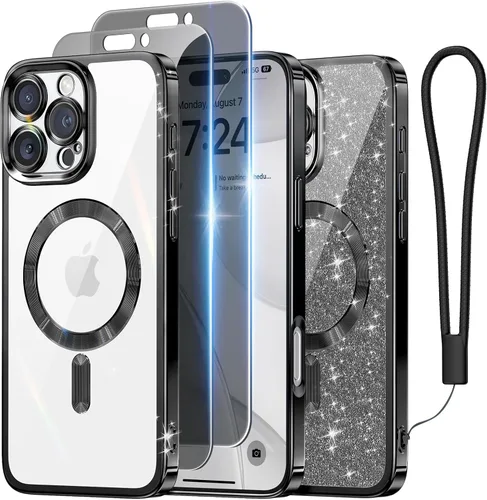 Miniatura 67 de Meifigno Candy Mag Series - Funda diseñada para iPhone 15 Pro, compatible con MagSafe, tarjeta con purpurina y correa de muñeca, protección completa