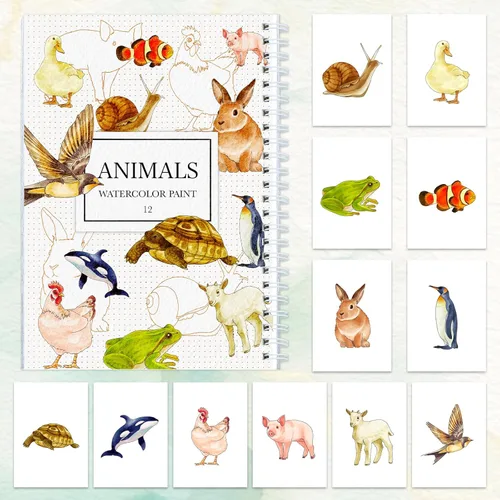 Miniatura 7 de Libro de trabajo de acuarela paso a paso – 12 páginas para colorear de acuarela – 100% algodón 300 gsm/140 lb papel de acuarela – Regalo