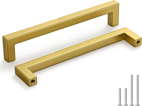 Miniatura 10 de Homdiy Manijas de gabinete de cocina de bronce cepillado de 6- 1/4 pulgadas, paquete de 30 tiradores de gabinete dorados, cuadrados, herrajes