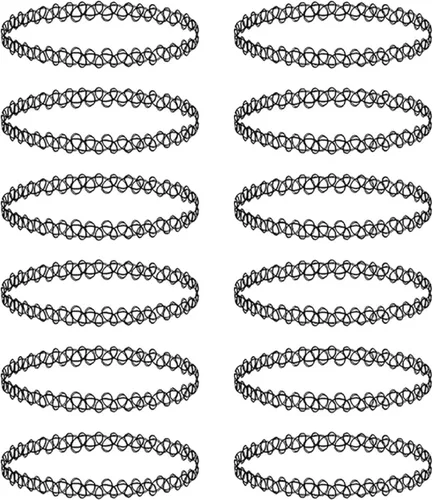 Miniatura 21 de BodyJ4You Juego de 12 gargantillas elásticas estilo tatuaje, accesorios y joyería de los años 90 y 2000, rosado, azul, verde, colorido, arcoíris