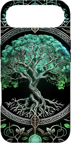 Miniatura 26 de Funda para iPhone 11 Pro Max Tree Of Life Yoga espiritual celta vikinga, verde y negro
