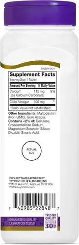Miniatura 6 de 21st Century Tabletas de vinagre de sidra de manzana de 300 mg, 250