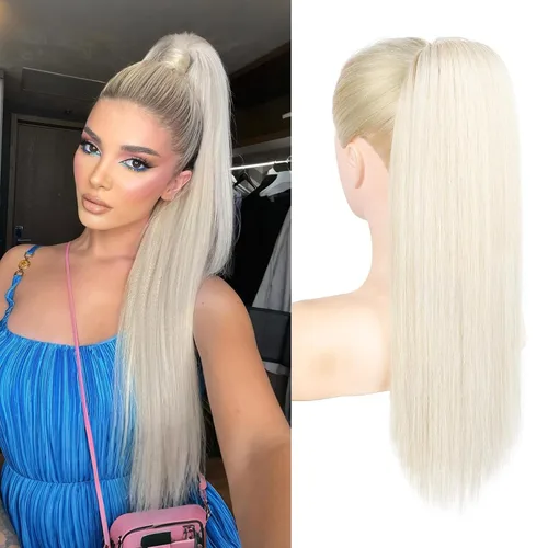 Miniatura 23 de SEIKEA Extensiones de cola de caballo con cordón, larga y recta, cola de caballo falsa, natural, suave, extensiones de cabello sintético resistente