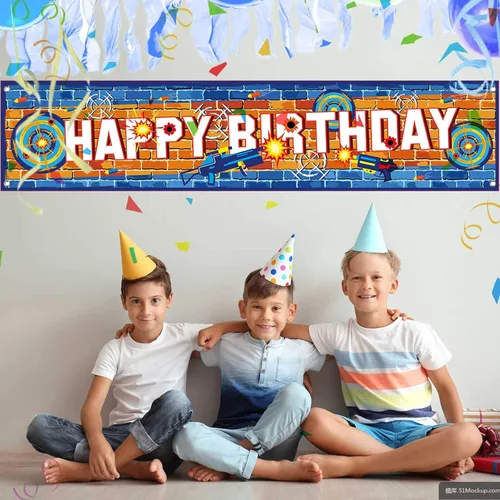Miniatura 7 de Cartel de fiesta de batalla de dardos con texto en inglés «Happy Birthday»