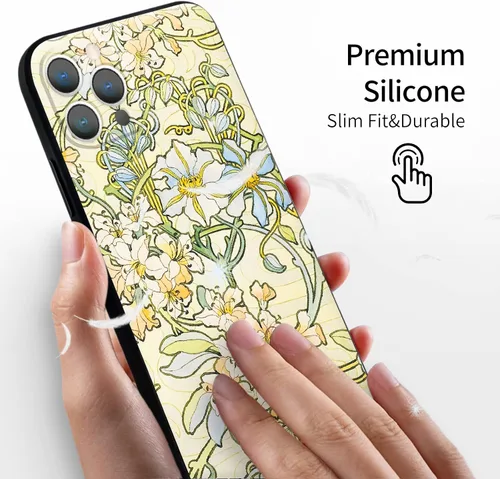 Miniatura 6 de Berkin Arts Alphonse Mucha, funda de silicona compatible con iPhone 12 Pro Max con protector de pantalla con diseño de flores florales Art Nouveau