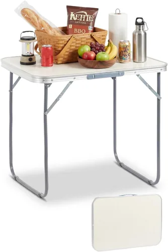 Miniatura 14 de Outvita Mesa de camping plegable portátil de 6 pies, mesa de altura ajustable impermeable para exteriores, mesa plegable de maleta ligera de Plateado