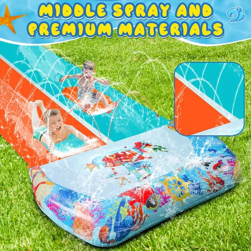 Miniatura 4 de Toboganes de agua dobles y toboganes acuáticos de 46 pies para niños y adultos, toboganes de agua extralargos con 2 bodyboards, resistentes