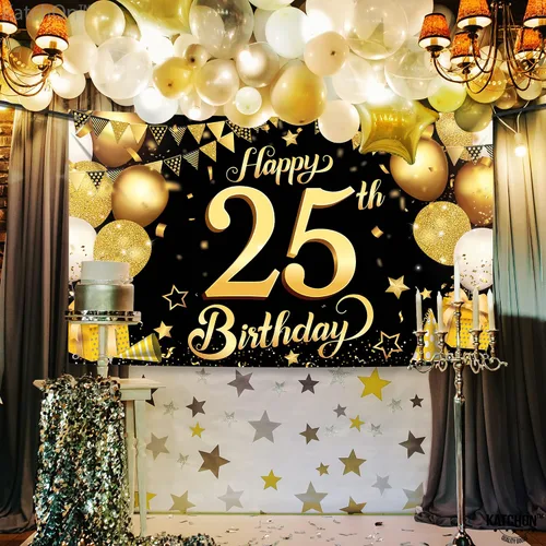 Miniatura 3 de KatchOn, XTRALARGE - Cartel de cumpleaños número 25 negro y dorado, de 72 x 44 pulgadas, reutilizable, resistente al agua, indecolorable