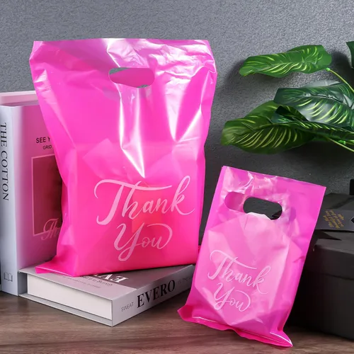Miniatura 4 de MJOGGOTT 300 bolsas de agradecimiento a granel, 3 tamaños de bolsas de compras para pequeñas empresas con asas, bolsas de regalo de plástico a