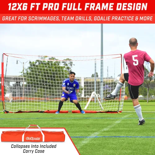 Miniatura 2 de GoSports Elite Soccer Goals – Redes de fútbol portátiles de 12 x 6 pies y 6 x 4 pies para juegos o práctica – Incluye 6 conos, funda de transporte