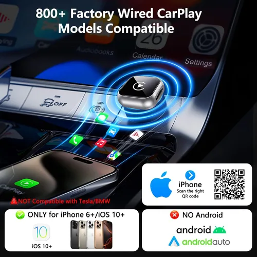 Miniatura 2 de Adaptador inalámbrico CarPlay actualizado 2025 para iPhone Ultra-Mini Metal, convertido con cable a inalámbrico, conexión estable rápida Bluetooth