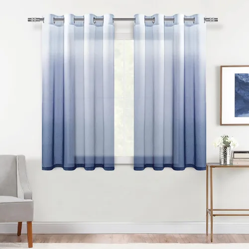 Miniatura 43 de DWCN Cortinas Transparentes Ombré - Cortinas de Lino Sintético con Gradiente Semi Voile con Ojales en la Parte Superior para Dormitorio y Sala