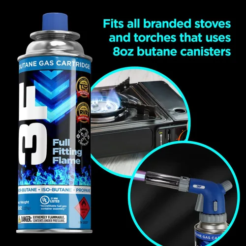 Miniatura 4 de 3F Recipiente de combustible de butano, 8 onzas, 1 paquete, para estufas de campamento y cabezales de antorcha compatible con recipientes de 8