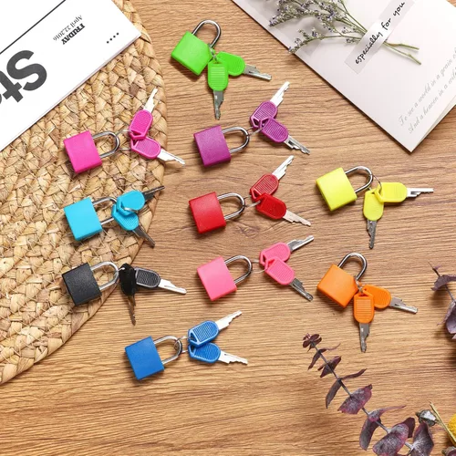 Miniatura 4 de 10 cerraduras para maleta de 1.25 pulgadas con llaves, candado multicolor con llave, candado de metal pequeño para equipaje, candados con llave