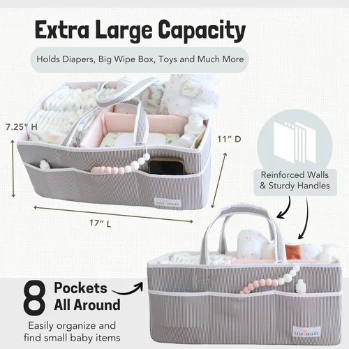 Miniatura 4 de Lily Miles Organizador de pañales para bebé - Bolso tote organizador para artículos esenciales de bebé niña - Cesta de regalo para baby shower