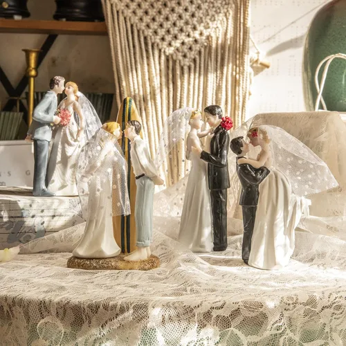 Miniatura 6 de Adornos Modernos para Pasteles de Boda de Novia y Novio Figurina Hecha a Mano para Decoración, Adorno Rústico para Pastel para Boda, Divertida