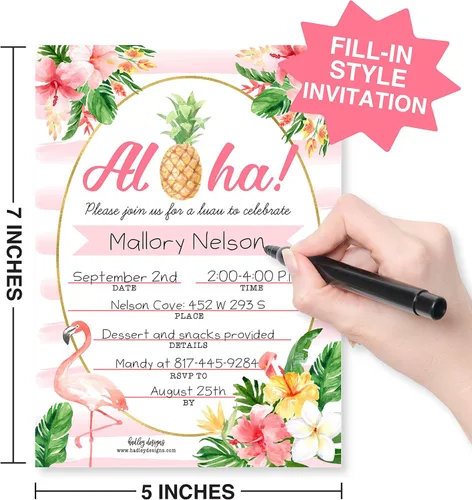 Miniatura 2 de Hadley Designs 25 invitaciones de fiesta en la piscina para niñas, invitaciones de cumpleaños tropicales hawaianas para niños y adultos, perfectas