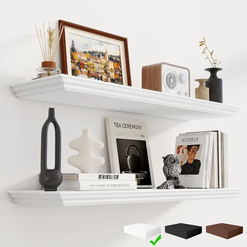 Miniatura 16 de Fun Memories Estantes flotantes de 24 pulgadas de largo, 9.3 pulgadas de profundidad, estantes flotantes de corona clásica para pared, estantes