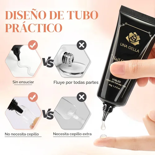 Miniatura 4 de UNA GELLA - Puntas de uñas de gel suave para pegar de 1.4 fl oz de secado por lámpara, permanente, pegamento de uñas fuerte para uñas acrílicas