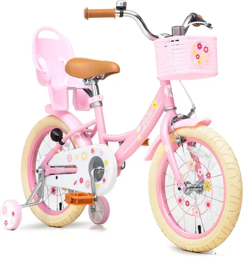 Miniatura 8 de Bixike Girls Bike with Basket for Toddlers and Kids Aged 3-14 Years Old, 12 14 16 18 Inch with Training Wheels & Doll Seat, 20 Inch with Kickstand &