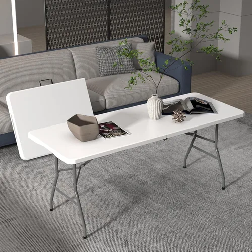 Miniatura 2 de Allpop Mesa plegable de 6 pies para interior y exterior, mesa de comedor de plástico portátil plegable por la mitad con asa de transporte para Blanco