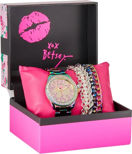 Miniatura 7 de Betsey Johnson Juego de reloj para mujer - Reloj de pulsera con correa de eslabones con pulseras apiladas y esfera de fácil lectura