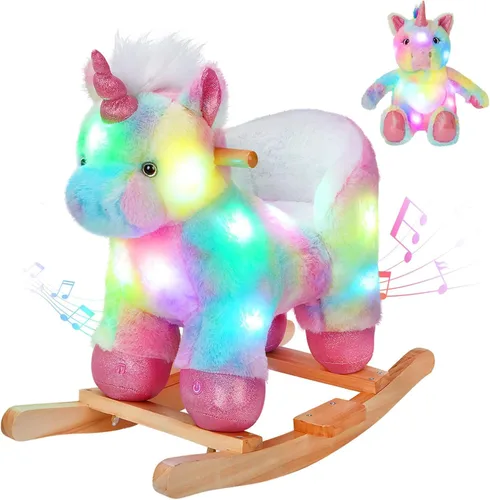 Glow Guards Caballo mecedor de unicornio arcoíris con silla Musical iluminado unicornio de peluche para edades de 1 a 3 años, niños pequeños, bebés,