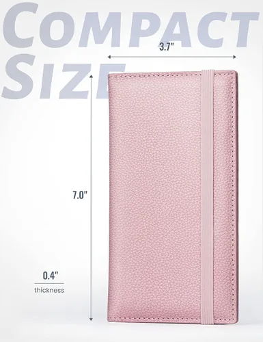Miniatura 5 de Yarnic Funda para chequera personal, soporte para chequera con soporte para bolígrafo y divisor de plástico transparente integrado para cheques Rosa