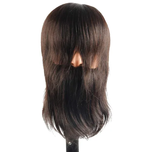 Miniatura 2 de Cabeza de maniquí masculino 100% cabello humano entrenamiento cabeza de muñeca para peinado cosmetología cabeza de maniquí para cortar con soporte
