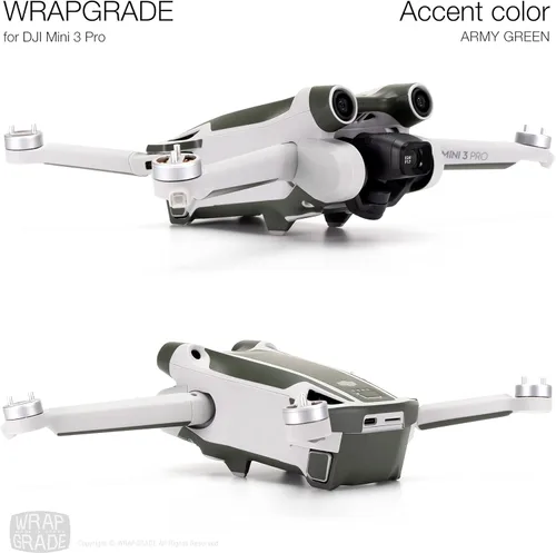 Miniatura 4 de WRAPGRADE Pegatinas de piel compatibles con DJI Mini 3 Pro Color de acento (verde militar)