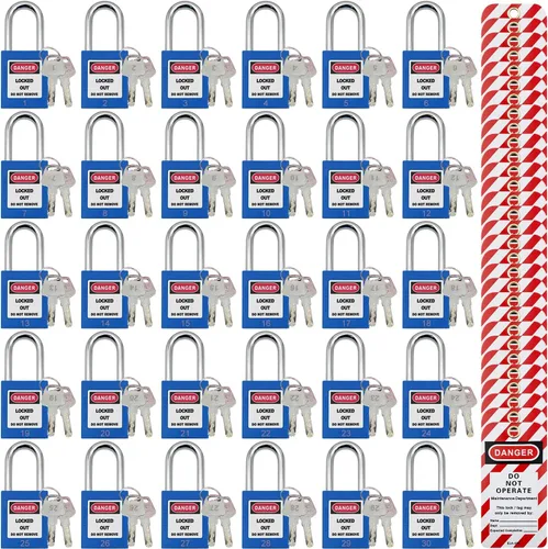 Miniatura 15 de Bloqueos de etiquetado de bloqueo, candados de seguridad, cerraduras Loto con llave de bloqueo diferente Dispositivo de etiqueta de plástico