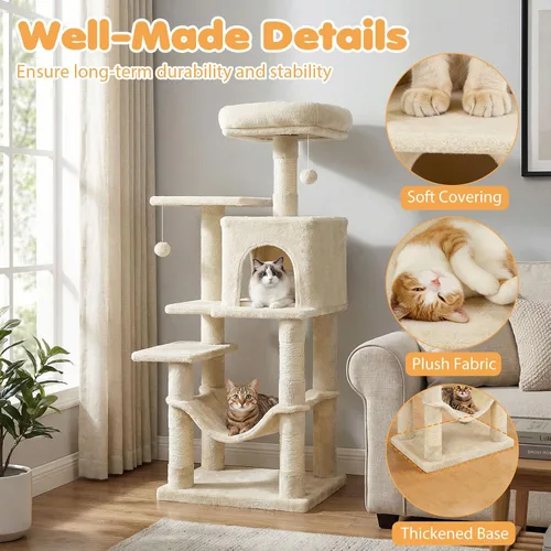 Miniatura 7 de Tangkula Torre de árbol para gatos, torre para gatos de varios niveles de 44 pulgadas con postes rascadores de sisal, condominio de 2 puertas