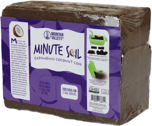 Minute Soil - Medio de cultivo de fibra de coco comprimida - 3 ladrillos = 4.5 galones de tierra para macetas - inicio de semillas, jardinería,