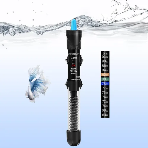 Miniatura 10 de Calentador de acuario AQUANEAT, calentador de 50W para tanque de peces, termostato de agua sumergible ajustable con termómetro