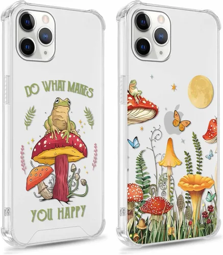 Paquete de 2 fundas transparentes para iPhone 11 Pro de 5.8 pulgadas, diseño de hongos y mariposa, rana, funda protectora suave y delgada a prueba