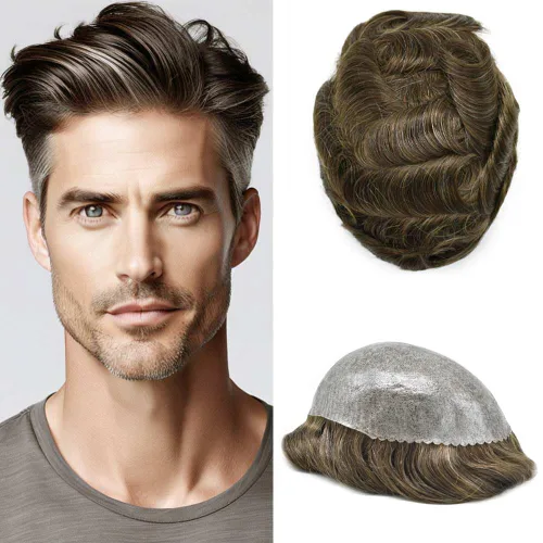 Miniatura 50 de Mens Toupee Hair System para hombres Piezas de pelo Sistema de reemplazo Poly Skin Toupee para hombres Protesis Capilar Para Hombre 6X8#1 Jet Black
