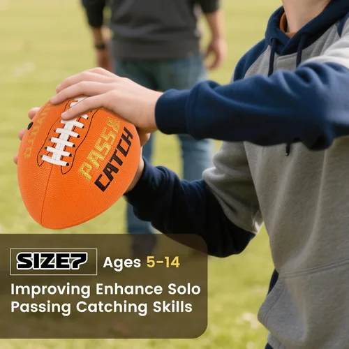 Miniatura 3 de KUYOTQ PassCatch Training Football, Kids Size 6(Ages 5-10) Youth Size 7(Ages 8-13) Official Size 9(Ages 13+) Fatherless Bounce Back Composite Naranja