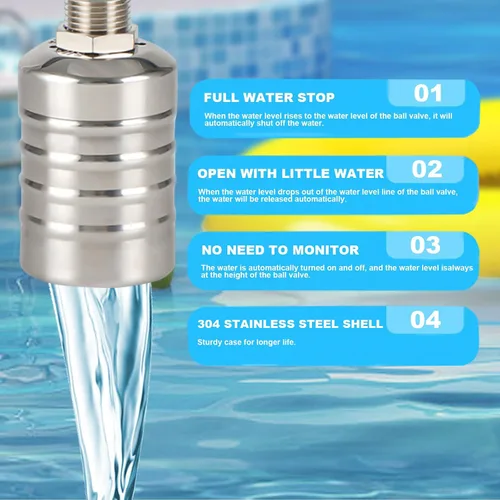 Miniatura 5 de Válvula de flotador de agua, válvula de flotador portátil de acero inoxidable 304 totalmente automática, control de nivel de agua, fácil