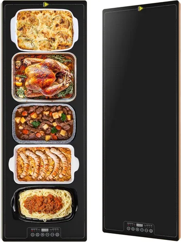 Bandeja de calentamiento de alimentos para bufé de fiestas, 40"x14" extra grande larga con superficie de vidrio, tapete calentador eléctrico con 9