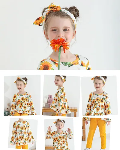 Miniatura 117 de Kucnuzki Conjunto de ropa para bebé niña pequeña, camisa de manga con volantes, pantalón floral, ropa de otoño e invierno para niña