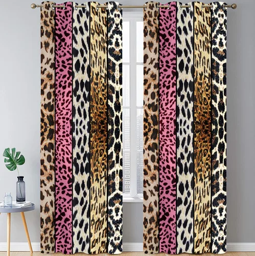 Miniatura 8 de Cortina opaca con estampado de animales salvajes, para oscurecer la habitación, con aislamiento térmico, con ojales para sala, comedor, dormitorio