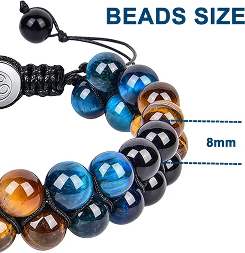 Miniatura 2 de Pulsera de triple protección de 0.315 in y 0.394 in para mujeres y hombres, pulsera de piedra natural, ojo de tigre natural, obsidiana y hematita
