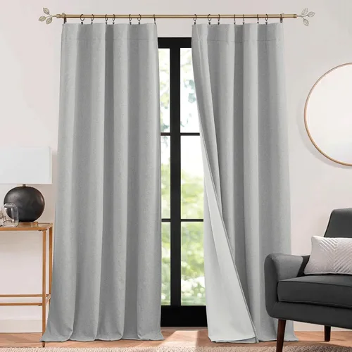 Miniatura 33 de RYB HOME 3 en 1 insonorizadas - oscurecedoras - cortinas de lino con aislamiento, cortinas de ahorro de energía con bloqueo de ruido para Lino blanco